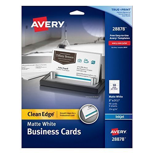 Avery Clean Edge Business Cards 2&#034; X 3 1/2&#034; White 90 Cards (28878) Sturdy New