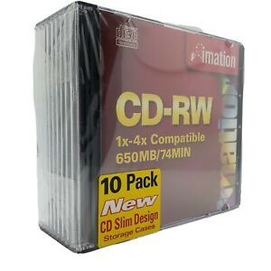 10 Pack CD-RW 1x-4x Compatible 650MB/74MIN Imation Brand New CD Slim Design