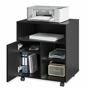 DEVAISE Mobile Printer Stand with Adjustable Shelf, Rolling Wood Storage Cabinet