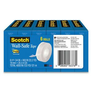 SCOTCH 813S6 Wall-Safe Tape, 1&#034; Core, 0.75&#034; x 66.66 ft., Clear, PK6
