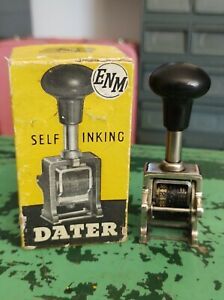 Vintage ENM Self Inking Dater Stamp 1950&#039;s Made In England Still Works With Box!