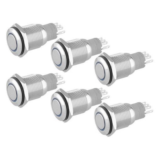 6pcs blue led 16mm metal switch self latching push button 5 pin waterproof car for sale