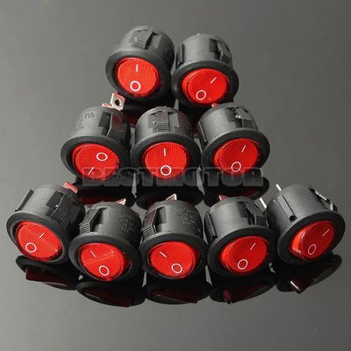 10x 2 Pin 250V 125V Illuminated Rocker Light ON-OFF SPST Switch Round Button Red