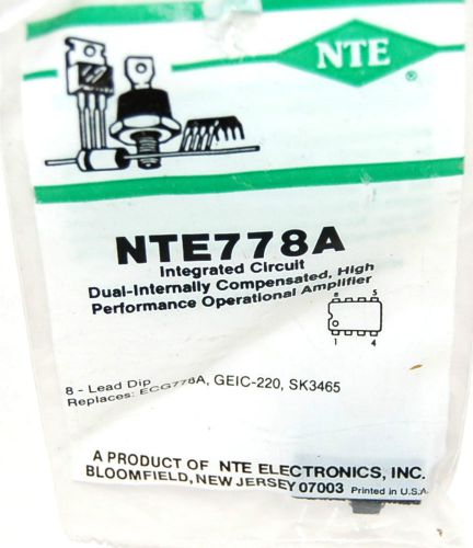 NTE NTE778A  IC DUAL INTERNALLY COMPENSATED HIGH PERFORM OPERATIONAL AMPLIFIER