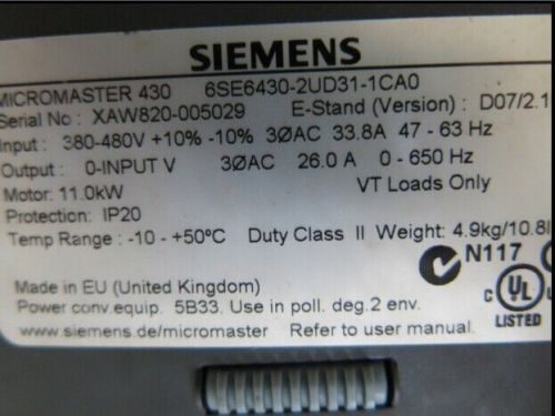 1PC Used Siemen Inverter 6SE6430-2UD31-1CA0 11KW  380V Tested