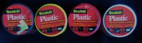 4 Rolls 3M Scotch Plastic Tape:  1.5&#034; x 125.0&#034;:  Brown, Yellow, Red, White:  New