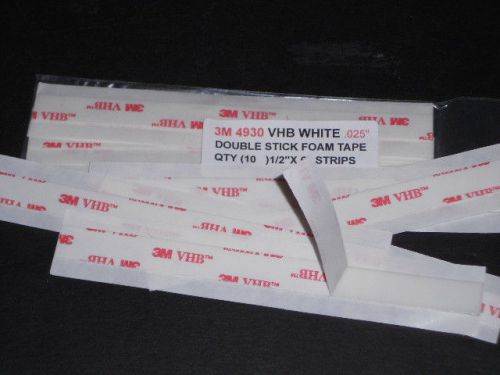 3M 4930 WHITE VHB DOUBLE STICK MOUNTING STRIPS 1/2&#034; X 6&#034;  10 PCS