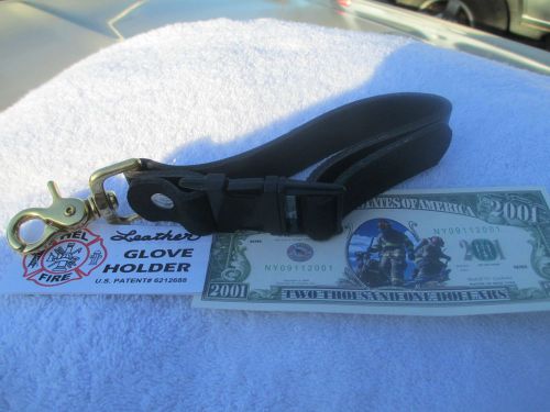 GLOVE STRAP FIREFIGHTER TOOLS  BLACK LEATHER w/ BLACK S-R BUCKLE, BRASS TRIGGER