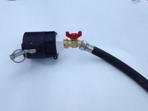 275 330 IBC tote drain valve adapter 2&#034; Female Camlock x garden hose ball valve