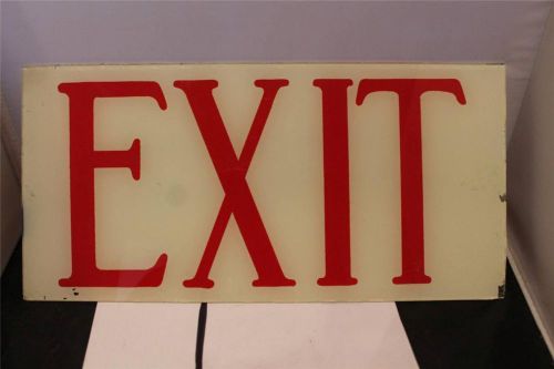 Vintage Industrial Mid Century Glass EXIT Sign REVERSE PAINTED WHITE RED NICE 10