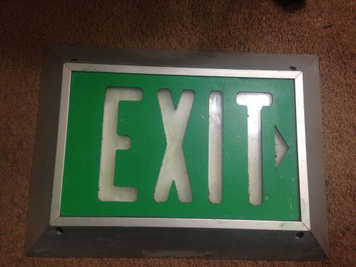 Vintage self-luminous exit sign green w/white letters non-electrical $463 retail for sale