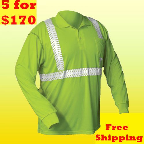 HI-Vis Safety Polo,Meets ANSI/ISEA107-2010 Class 2,Long Sleves,Ultra Comfortable