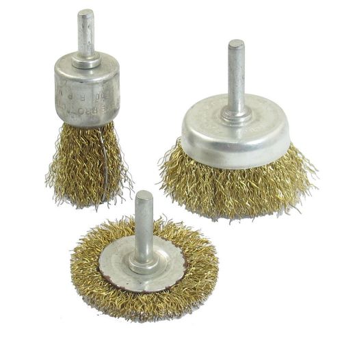 3 in 1 Gold Tone Steel Wire Polishing Grinding Brushes Set