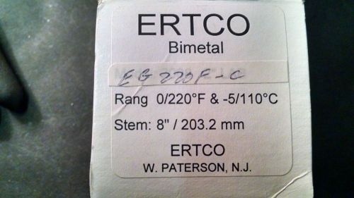 ERTCO BIMETAL THERMOMETER 0-220F OR -5-110 C, 8 INCH STEM, W CLAMP, ID#10133