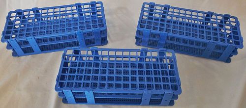 Lot of 3 bel-art science polypropylene test tube racks : holds 90 13mm - blue for sale