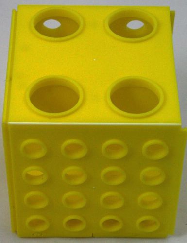 Cube Test Tube Rack - Four Sizes of Holes - Yellow Plastic
