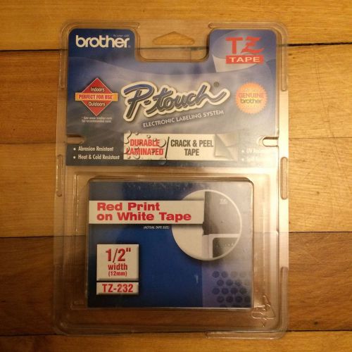 Brother P-touch TZ Tape TZ-232 1/2&#034; width Red Print on White Tape