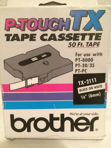 BROTHER P-TOUCH TX-2111 1/4&#034; BLACK ON WHITE-50Ft. TAPE-NEW IN BOX- FREE SHIPPING