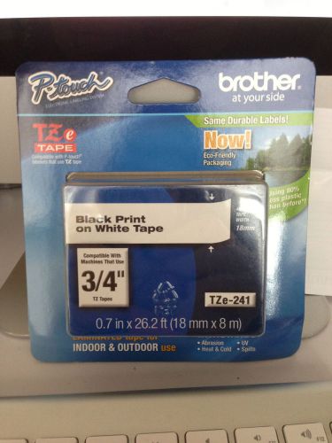 NEW Brother P-Touch Tape TZ-241 3/4&#034; Black Print White Tape