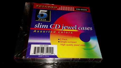 New unopened 5 pack Slim CD jewel cases Telstar assorted colors