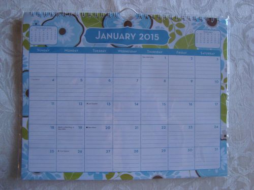 BLUE &amp; BROWN 2015 HANGING 8 1/2 &#034; x 11&#034; WALL DESK MONTH AT A CALENDAR GLANCE  c