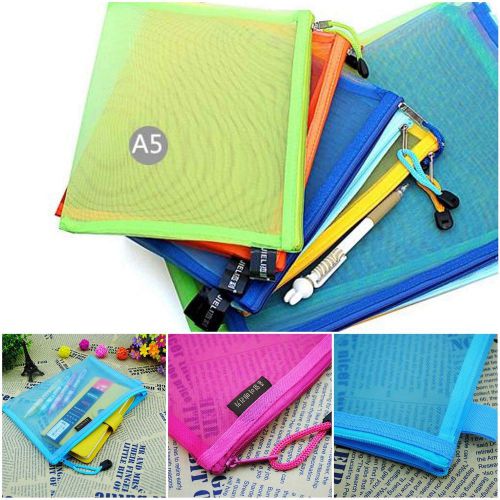 1Pc A5 Bags Office Zipper Bags Mesh Bag Pencil Case Office Supplies Color Random