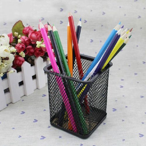Mesh Metal Pen Pot Pencil Eraser Ruler Desk Organizer Storage Holder Black Squar