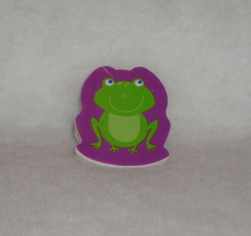 Frog green purple happy novelty eraser collectible cute white toad 1.75&#034; x 1.5&#034;