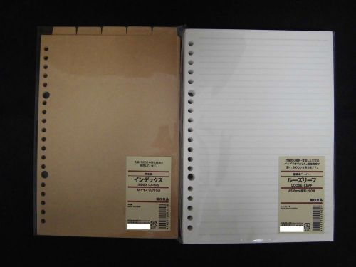 MUJI Moma Recycled paper index &amp; Loose-leaf A5 6mm ruled 200 sheet set Japan WoW