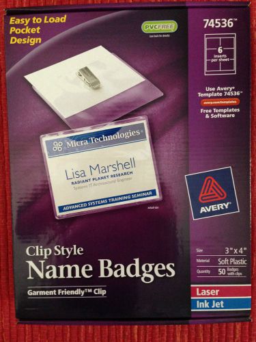 Avery 74536 Clip Style Name Badges 3&#034;x4&#034; badges w/clips Brand New Free Shipping