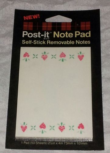 NEW! VINTAGE 1985 STRAWBERRY BORDERS POST-IT NOTES PAD 50 SHEETS 2-7/8&#034; X 4&#034; USA