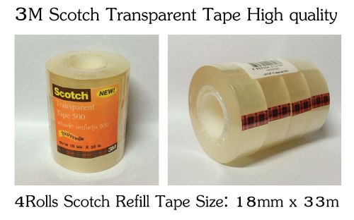 4 Rolls/1 Pack, 3M Scotch Transparent Tape Refill  Size:18 Millimeter x 33 Meter