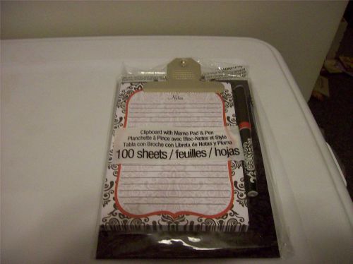 Black and white clipboard with memo pad &amp; pen for sale