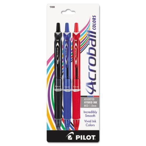 Pilot 31838 Acroball Colors Hybrid Pen, 1 Mm, Colored Ink Black/blue/red, 3/pk