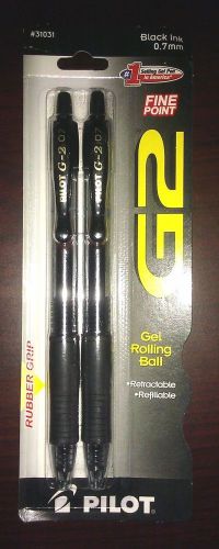 Pilot G2 Gel Ink Roller Ball Pens, 2-Pack, Black (31031) Brand New
