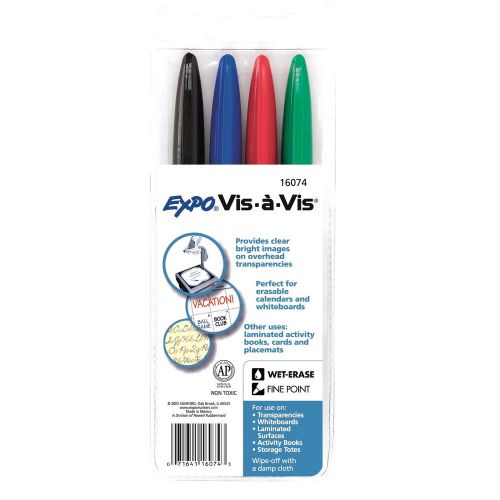 Expo Vis-A-Vis Transparency Marker, Fine, 4 Color Set (Expo 16074) - 1 Set Each