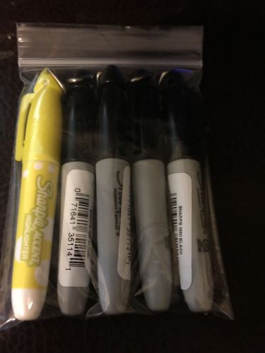 5 Sharpie Mini 4 black 1 Highlighter Permanent Quick Drying Portable Markers