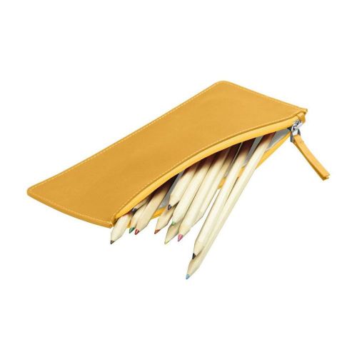 Lucrin - flat pencil holder - smooth cow leather - yellow for sale