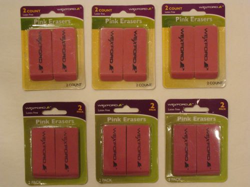 Wexford Pink Erasers 2 Pack x 6 (12 total) Latex Free