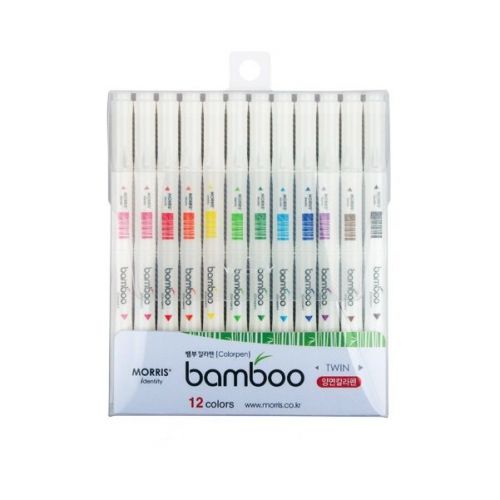 [Morris] BAMBOO TWIN COLOR PENS water based color pen with dual flips 12 SET