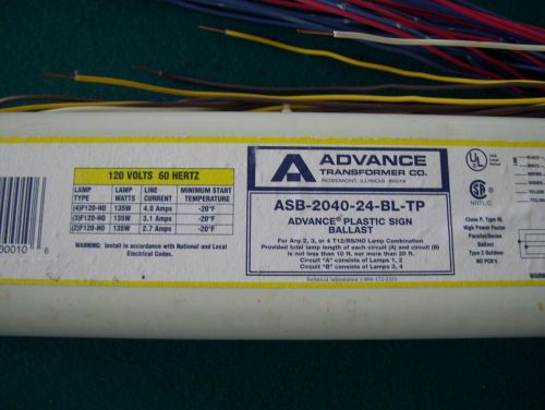 ONE - NEW-OLD-STOCK - ADVANCE ASB-2040-24-BL-TP OUTDOOR FLUORESCENT BALLAST