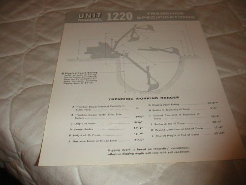 1959 UNIT MODEL 1220 TRENCHOE CRAWLER CRANE SALES BROCHURE