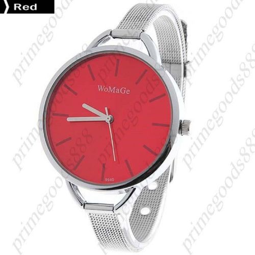 Round quartz analog wrist watch stainless steel band in red free shipping for sale