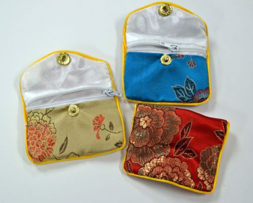 Silk Jewelry Chinese Pouch Bag Roll Assorted FOUR DOZEN Zipper - 2 1/2&#034; x 2&#034;