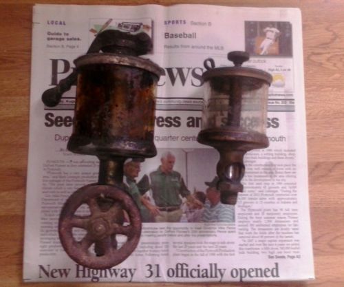 Pair of brass lukenheimer antique oilers hit miss steam lubricators