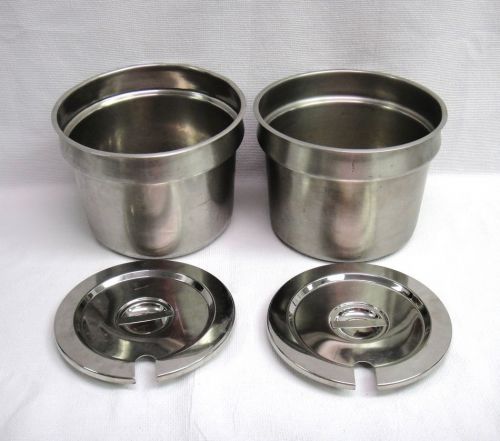 Set of 2 stainless steel 9 quarts vollrath pots w/ 2 winco 3 quart round lids for sale