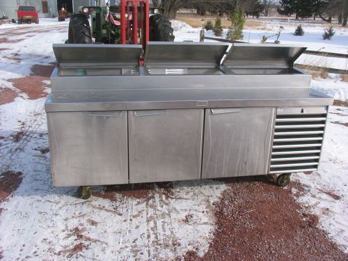 Randel 92”x32” 3-Door Cooler w/3-Compartment Condiment Cooler &amp; Prep Area