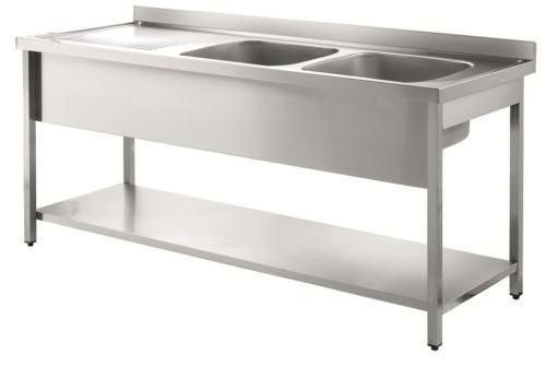 Stainless steel commercial kitchen sink, single &amp; double bowl, left drain 70cm for sale