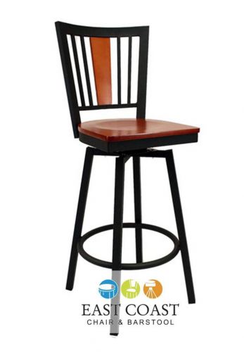 New steel city metal swivel bar stool with black frame &amp; cherry wood seat for sale