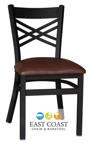 New Gladiator Cross Back Metal Restaurant Chair with Brown Vinyl Seat